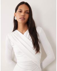 4th & Reckless - Slinky Wrap Ruched Detail Long Sleeve Top - Lyst
