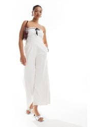 Hollister - Strapless Linen Jumpsuit With Contrast Trims - Lyst