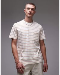 ARKET - T-shirt rayé à manches courtes en coton mélangé avec poche - blanc et orange - Lyst