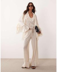 Monki - Crinkle Wide Leg Trousers - Lyst