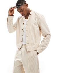ASOS - – elegante, locker geschnittene hemdjacke aus leinen mit streifen, kombiteil - Lyst