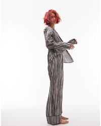 TOPSHOP - Satin Stripe Print Piped Shirt And Pants Pyjama Set - Lyst