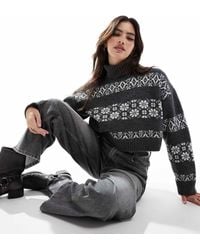 ASOS - Cropped Roll Neck Jumper With Fairisle Stripe - Lyst