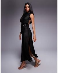 ASOS - Open Knit Midi Dress With Drape Skirt And Oversized Trim - Lyst