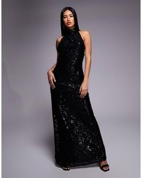 ASOS - – drapiertes neckholder-maxikleid aus spitze - Lyst