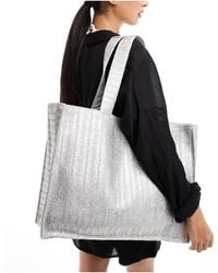 South Beach - Metallic Woven Shoulder Tote Bag - Lyst