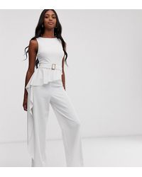 ASOS Asos Design Tall Belted Jumpsuit With Drape Peplum - White