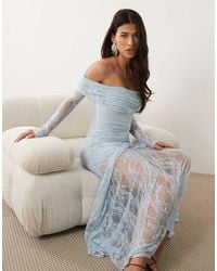 ASOS - Lace Off The Shoulder Long Sleeve Maxi Dress - Lyst