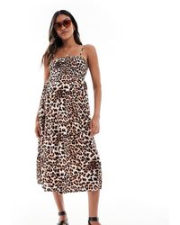Vero Moda - Vestido Semilargo Fruncido De Tirantes Con Estampado De Leopardo Easy De -Neutro - Lyst