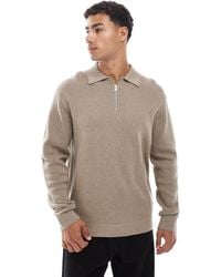 Jack & Jones - Premium Long Sleeve Knitted Polo With Quarter Zip - Lyst