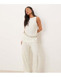 Vila - High Waist Plisse Wide Leg Trouser Co-ord - Lyst