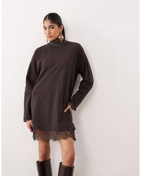 ASOS - Long Sleeved T-shirt Dress With Lace Trim - Lyst