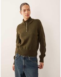 Mango - Button Detail High Neck Sweater - Lyst
