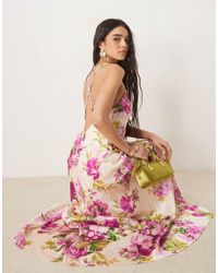 Hope & Ivy - Vestido Largo Blanco De Tirantes Con Estampado Floral Rosa Y Tiras Cruzadas En La Espalda De - Lyst