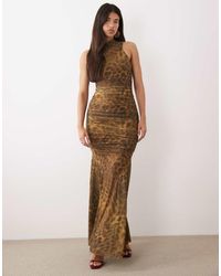 Ruched & Ready - Sculpting Mesh High Neck Sleeveless Drape Fishtail Hem Maxi Dress - Lyst