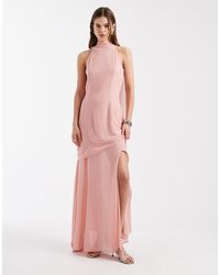 TFNC London - Bridesmaid Chiffon Halter Neck Scarf Detail Maxi Dress With Sheer Skirt - Lyst