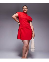 ASOS - Vestido Corto Con Cuello Subido Y Abertura De Bengalina De Asos Design Curve-Rosa - Lyst
