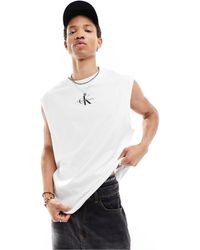 Calvin Klein - T-shirt senza maniche bianca con monogramma del logo - Lyst