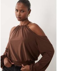 ASOS - Slinky Cold Shoulder Blouson Top With Balloon Sleeves - Lyst