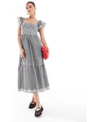 New Look - – gestuftes midikleid mit rüschenärmeln und -weißen vichy-karos - Lyst
