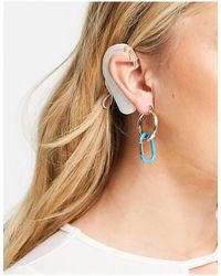 TOPSHOP Blue Link Drop Hoop Earrings - Natural