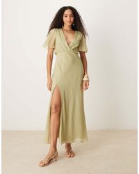 ASOS - Angel Sleeve Wrap Front Midi Dress With Seaming Details - Lyst