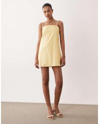 SNDY'S - Linen Blend Flower Applique Cami Strap Square Neck Mini Dress - Lyst