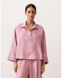 Oysho - Oversize Long-sleeve 100% Linen Polo Shirt - Lyst