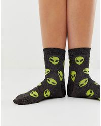 ASOS Alien Glitter Ankle Socks - Green