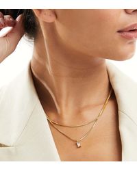 ASOS - 14k Plated Multi-row Necklace With Cubic Zirconia Charm With Gift Bag - Lyst