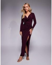 TFNC London - Cowl Neck Embellished Maxi Dress With Thigh Split - Lyst