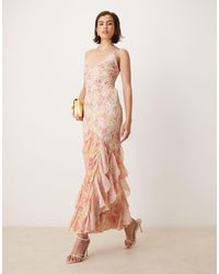 For Love & Lemons - Elea Ruffle Maxi Dress With Lace Up Back - Lyst
