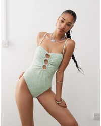 Reclaimed (vintage) - Swimsuit With Beads And Cut Out Details - Lyst
