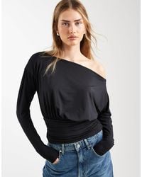 ASOS - Slinky Off The Shoulder Long Sleeve Top With Cinched Waist Detail - Lyst