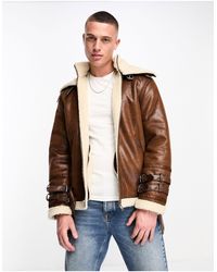 ADPT - Faux Shearling Aviator Jacket With Buckle Detail - Lyst