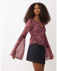 Miss Selfridge - Chiffon Fluted Sleeve Blouse - Lyst