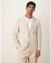 ASOS - Americana A Cuadros Vichy De Corte Slim De Mezcla De Lino De -Neutro - Lyst
