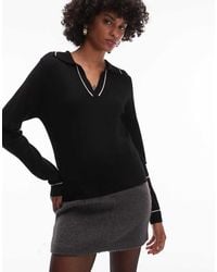 Mango - Top Con Cuello De Pico Pronunciado Estilo Polo Y Detalles En Contraste De - Lyst
