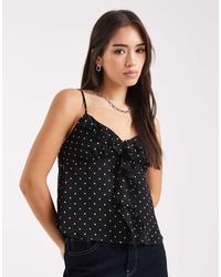Miss Selfridge - Top Van Chiffon Met Ruches En Stippen - Lyst