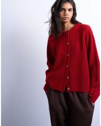 TOPSHOP - Knitted Ribbed Crew Relaxed Button Cardigan - Lyst