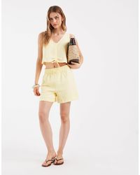 Pieces - Crinkled Cotton High Waisted Shorts - Lyst