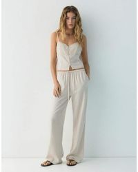 Pull&Bear - Soepelvallende Broek Van Viscose En Linnenmix - Lyst