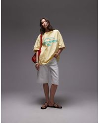 TOPSHOP - Camiseta Beis Extragrande Con Estampado Gráfico "Saint Tropez" De Punto Liso De -Amarillo - Lyst