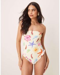 ASOS - – may – trägerloser badeanzug mit muschelprint und rüschensaum - Lyst