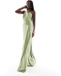 Six Stories - Bridesmaid Halter Neck Satin Maxi Dress - Lyst