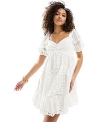 French Connection - Alissa Cotton Broderie Mini Dress - Lyst