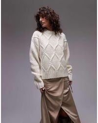 TOPSHOP - Knitted Chunky Twist Cable Crew Neck Oversized Jumper - Lyst