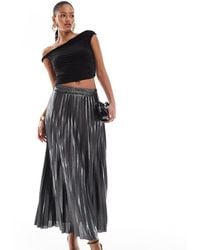 ONLY - Falda Larga Gris Metalizado Plisada De - Lyst