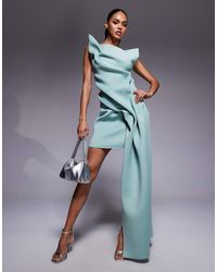 ASOS - Manipulated Off Shoulder Mini Dress With Structured Pleats And Sash Detail - Lyst