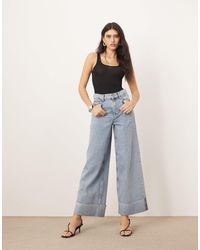 ARRANGE - Parker - jean taille haute à revers - bleu clair délavé - Lyst